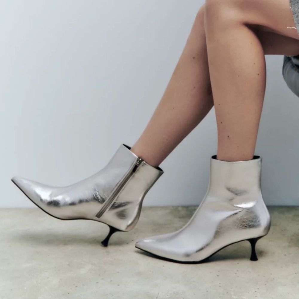 Zara Metallic Silver Ankle Bootie